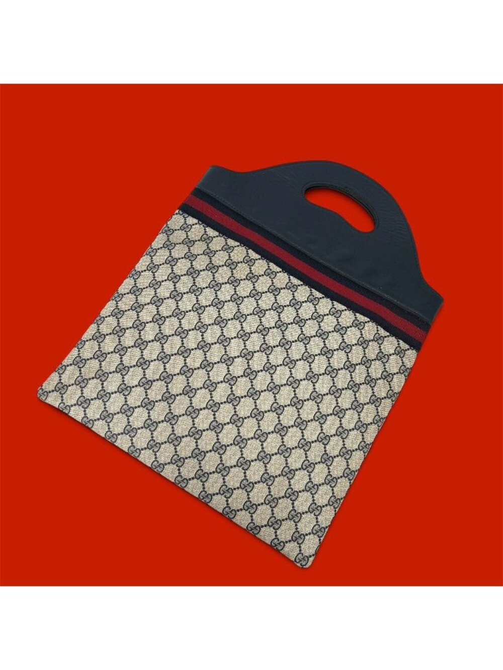 Gucci Vintage Sherry Line GG Pattern Leather Tote Bag Navy